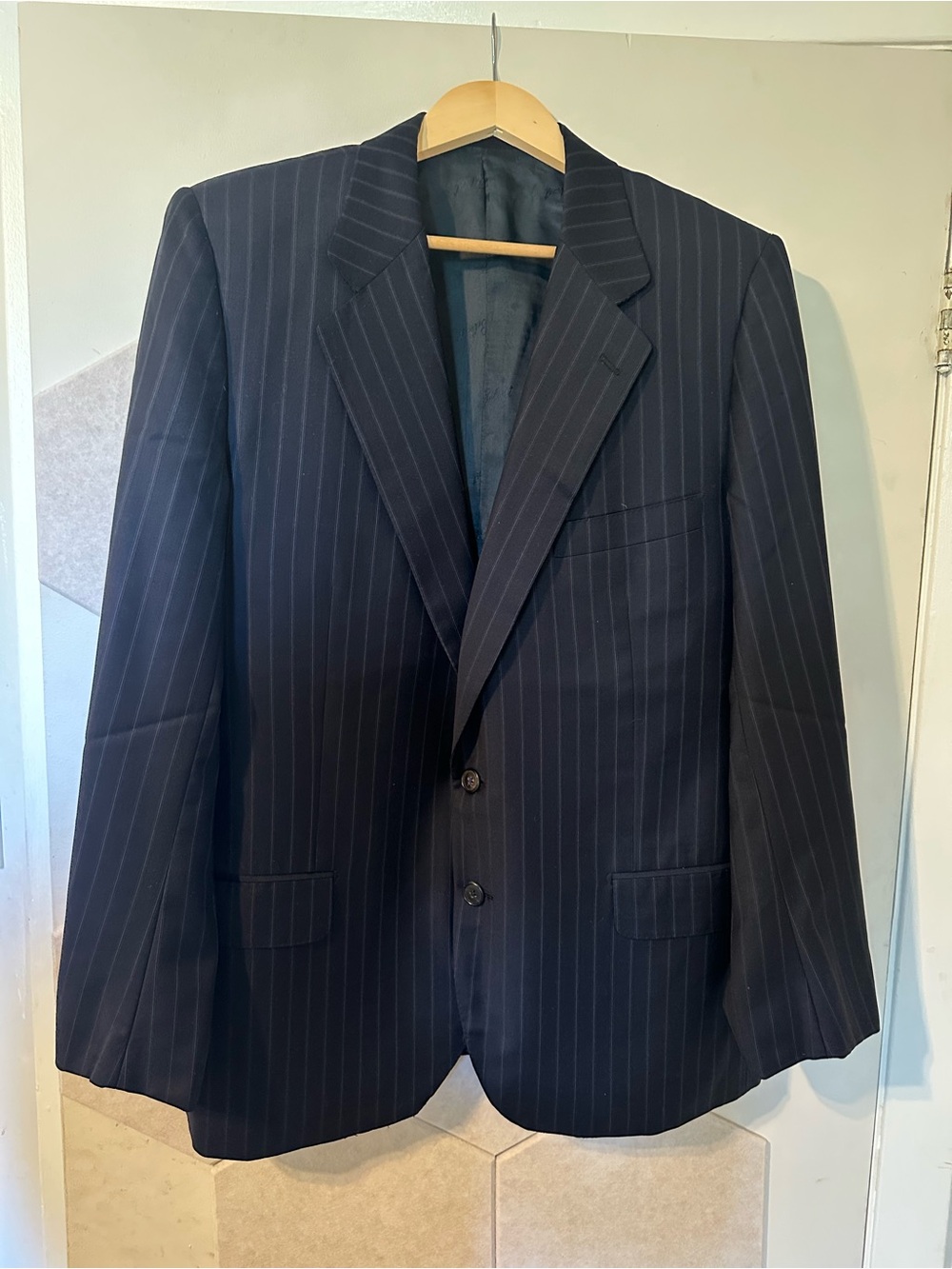 Men's Black Pinstripe Two-Button Blazer